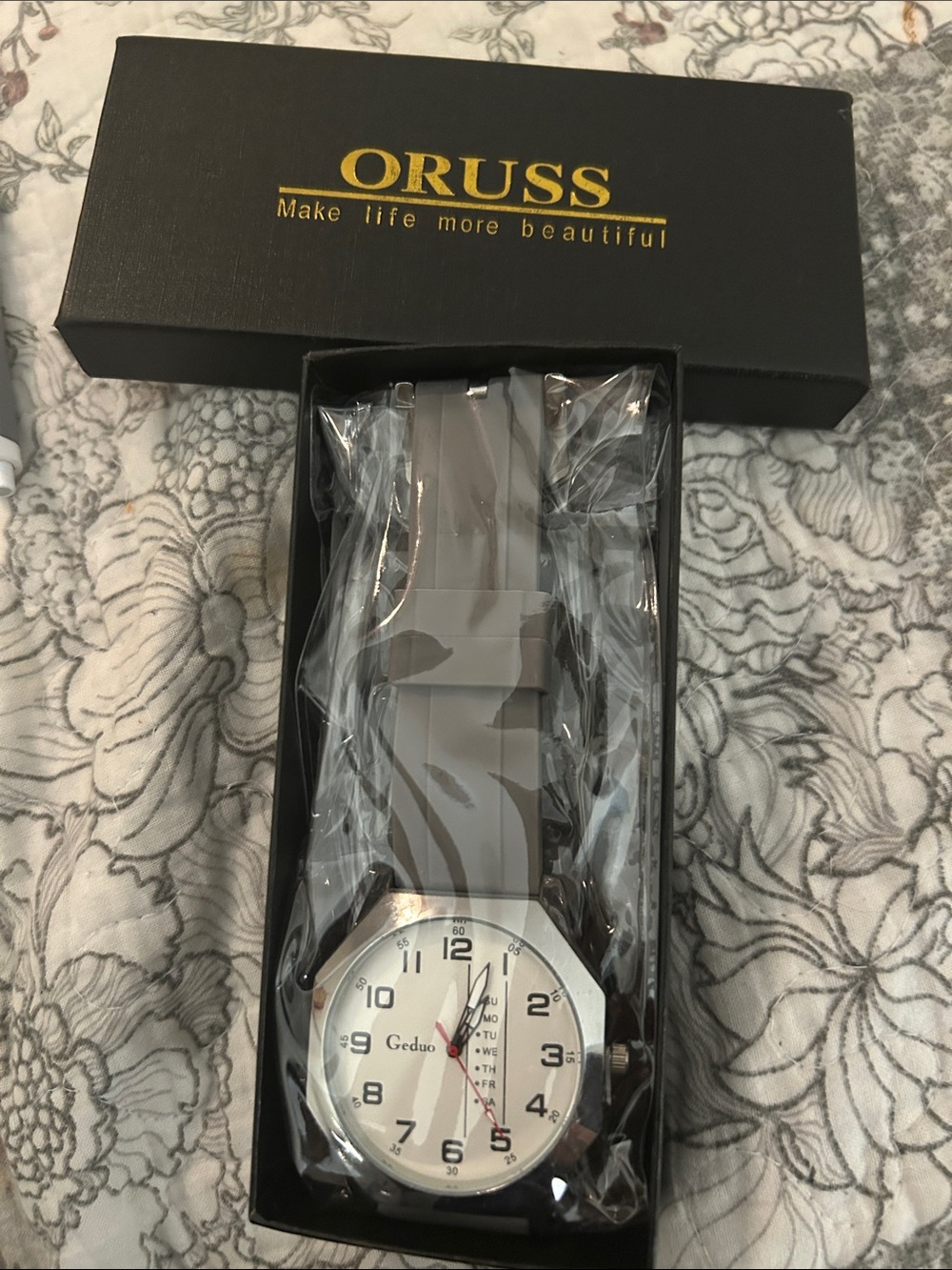 Russ Gray Silicone Strap Watch with White Dial and Red Second Hand